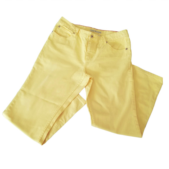 Tommy Hilfiger Hipster Boot Jeans Women Yellow Stretch - Size 12 - Picture 2 of 5